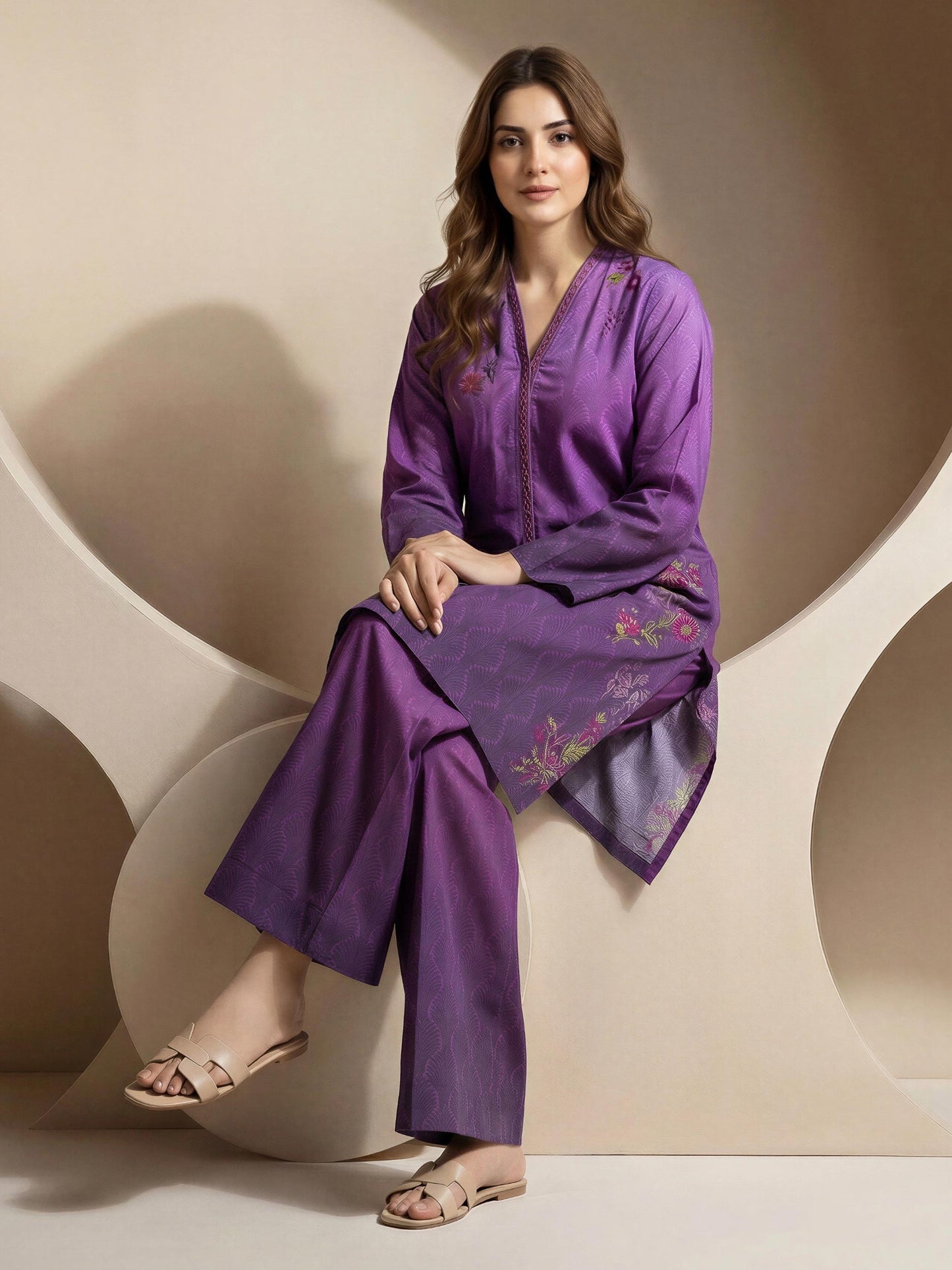 2 Piece Lawn Slub Suit- Embroidered (Pret)