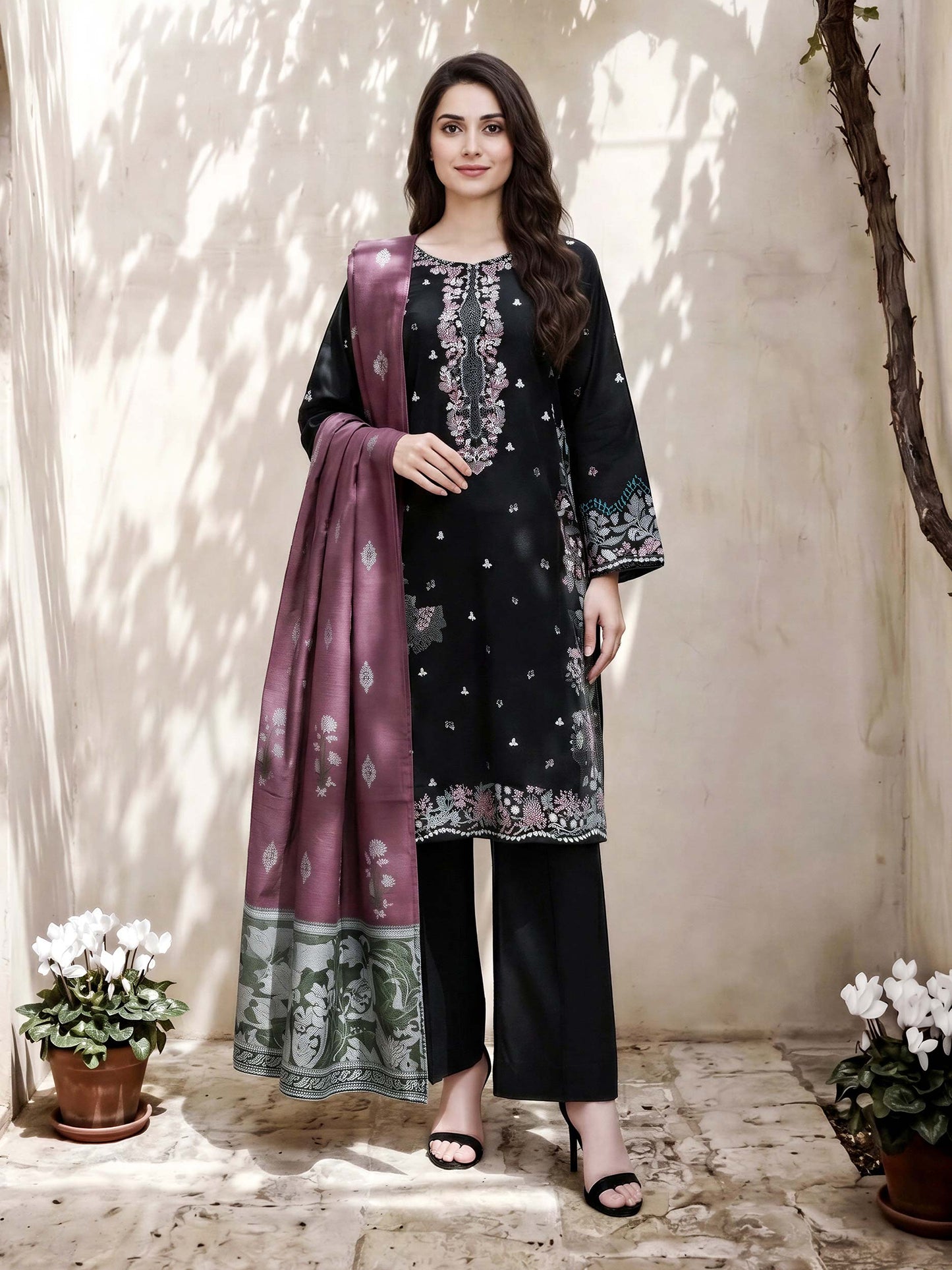 3 Piece Dobby Suit- Embroidered (Pret)
