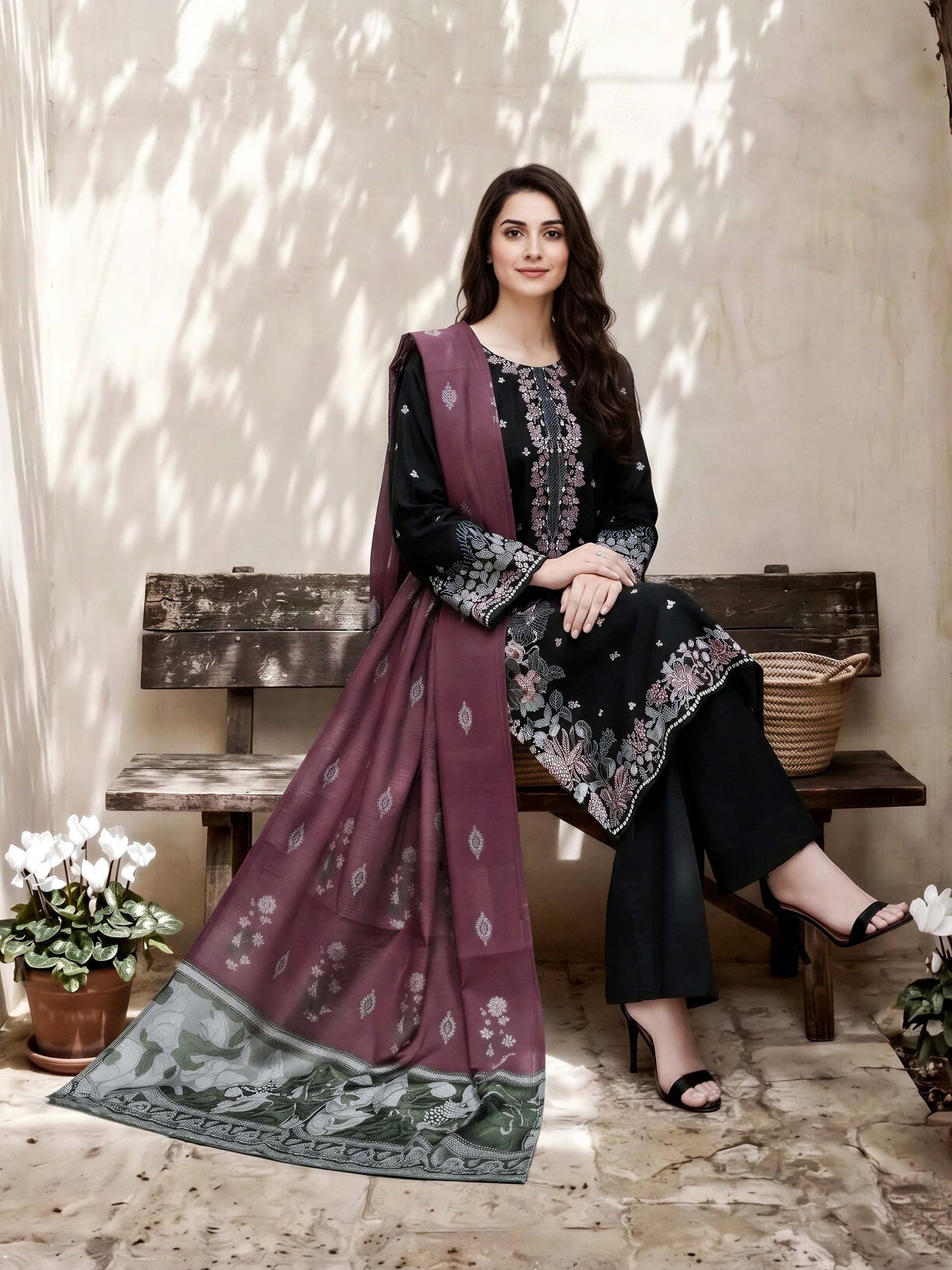 3 Piece Dobby Suit- Embroidered (Pret)