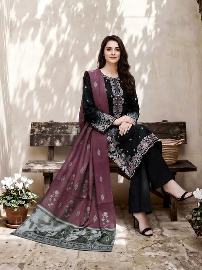 3 Piece Dobby Suit- Embroidered (Pret)