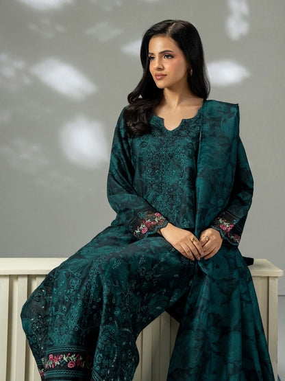 3-Piece Satin Suit- Embroidered (Pret)