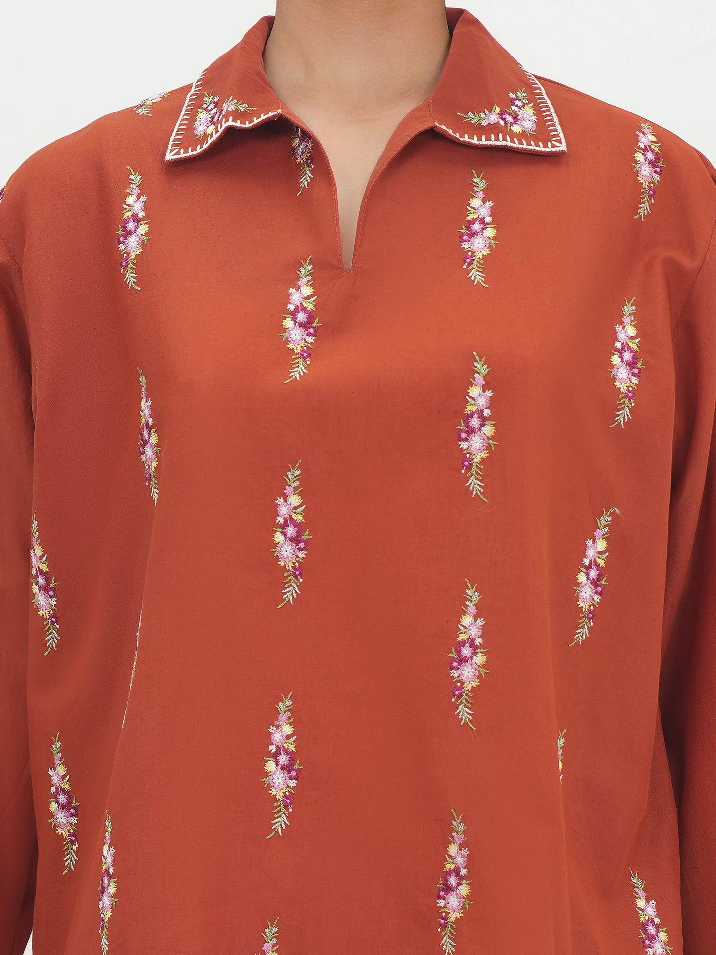 Cambric Kurti- Embroidered (Pret)