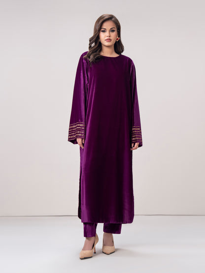 2-Piece Velvet Suit- Embroidered (Pret)