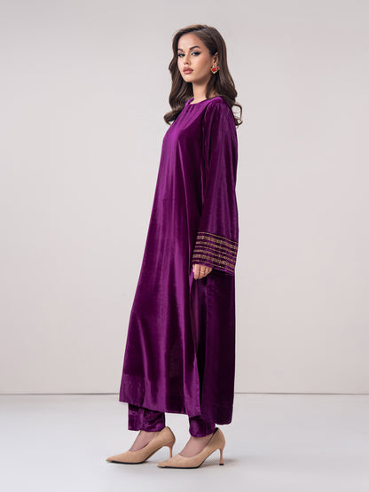 2-Piece Velvet Suit- Embroidered (Pret)