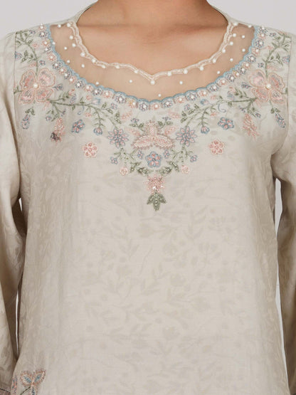 2 Piece Self Jacquard Suit- Embroidered (Pret)
