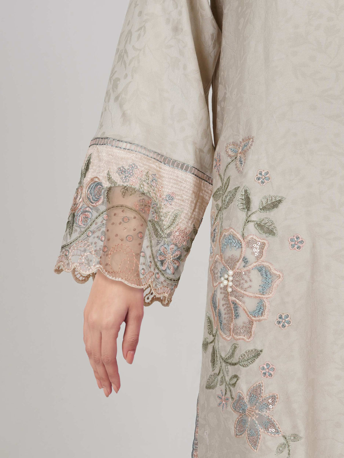 2 Piece Self Jacquard Suit- Embroidered (Pret)