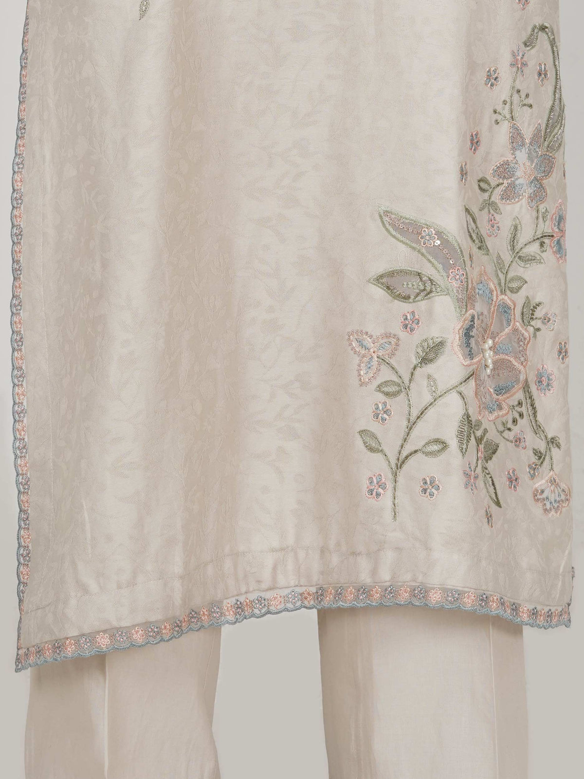 2 Piece Self Jacquard Suit- Embroidered (Pret)
