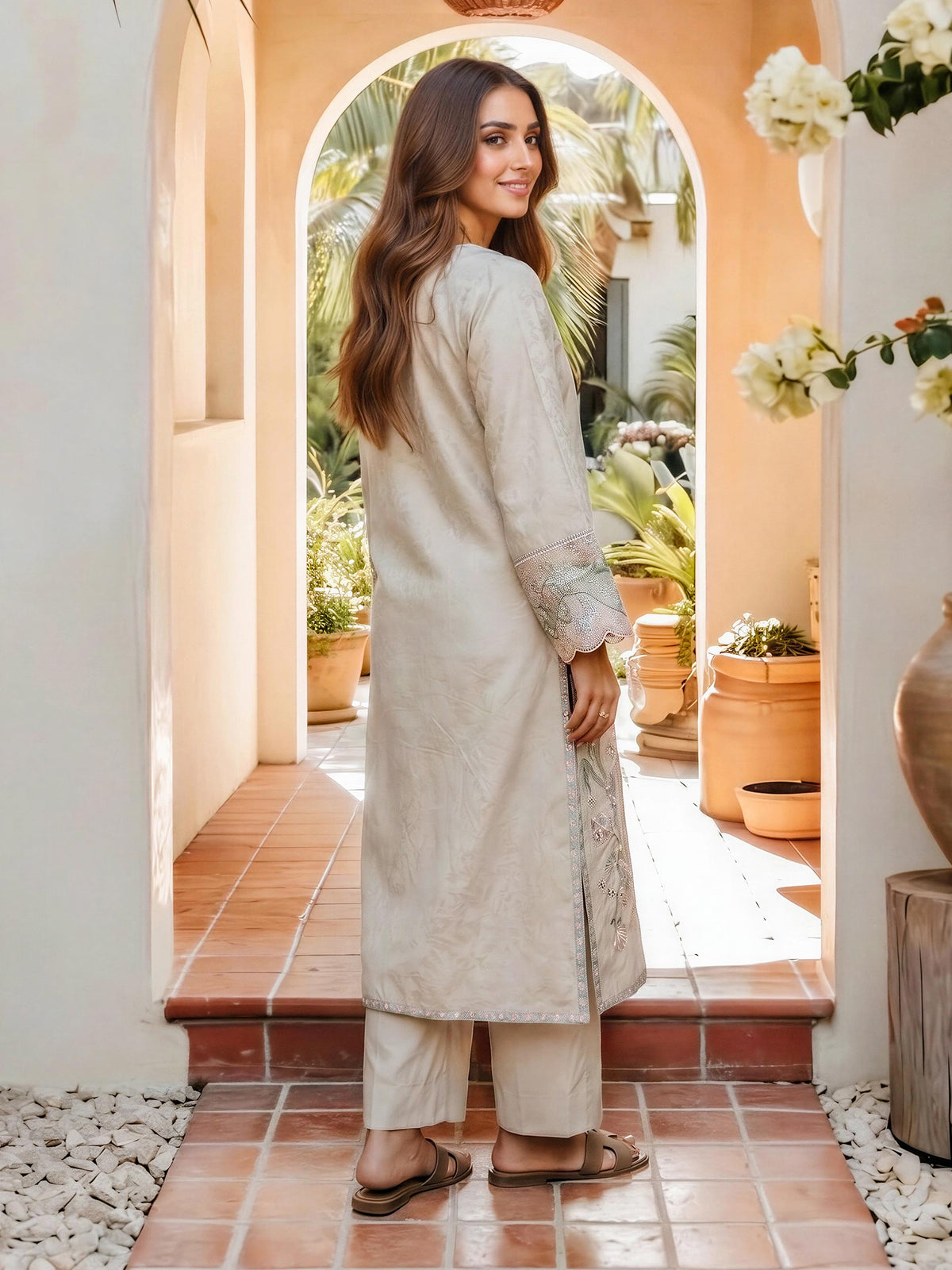 2 Piece Self Jacquard Suit- Embroidered (Pret)