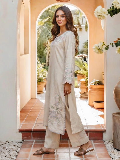 2 Piece Self Jacquard Suit- Embroidered (Pret)