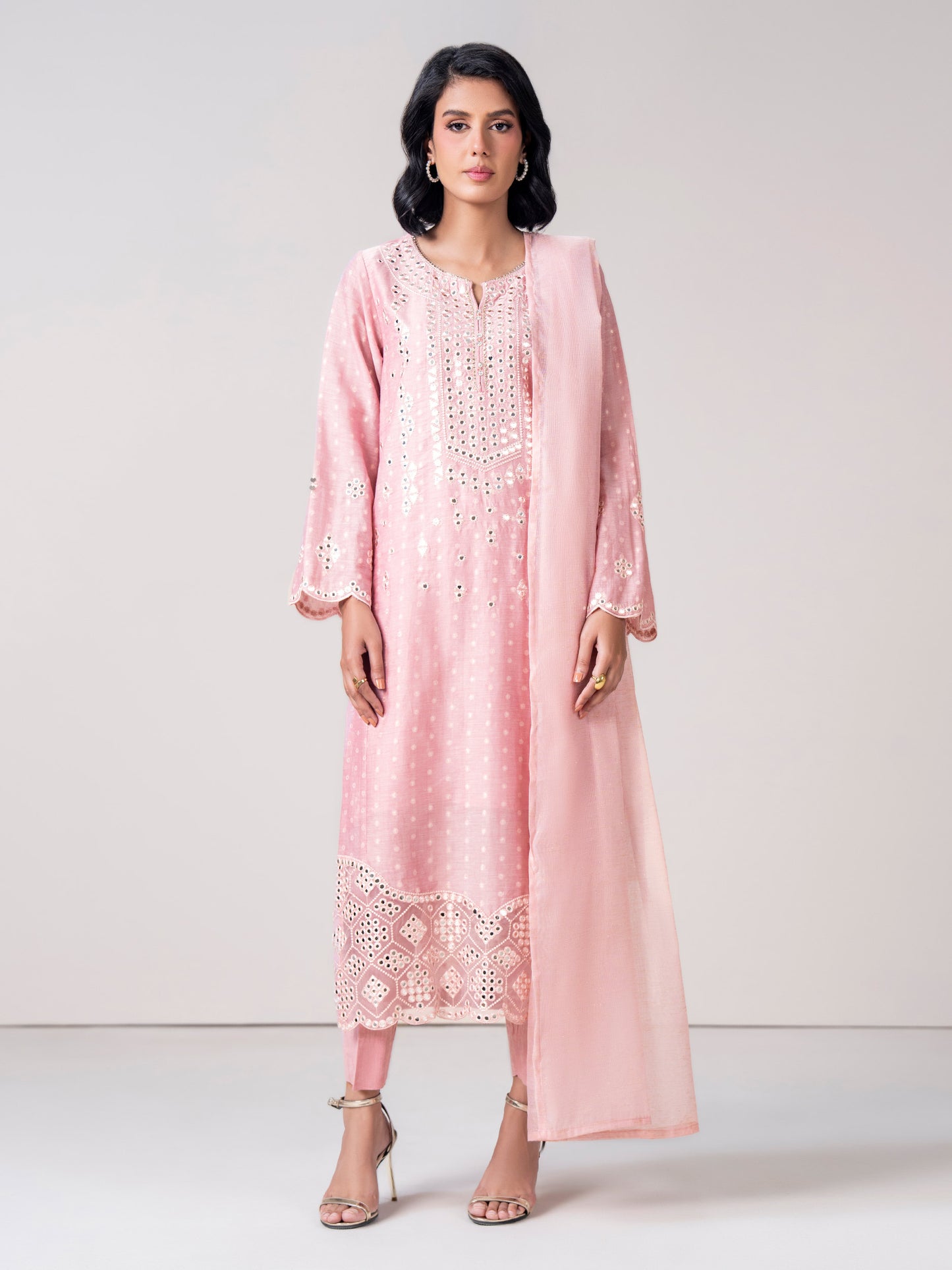 3 Piece Jacquard Suit- Embroidered (Pret)