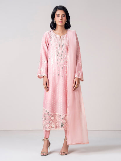3 Piece Jacquard Suit- Embroidered (Pret)