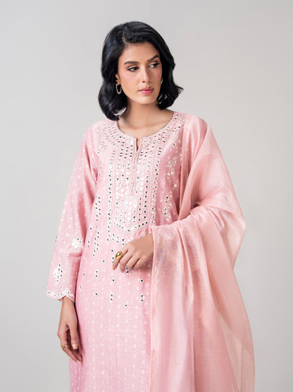 3 Piece Jacquard Suit- Embroidered (Pret)