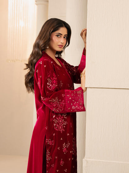 2 Piece Velvet Suit-Embroidered (Pret)