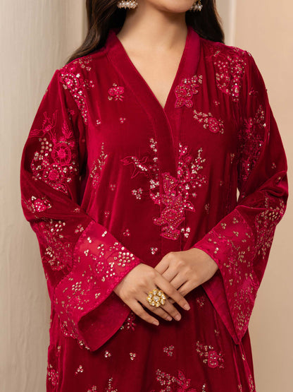 2 Piece Velvet Suit-Embroidered (Pret)
