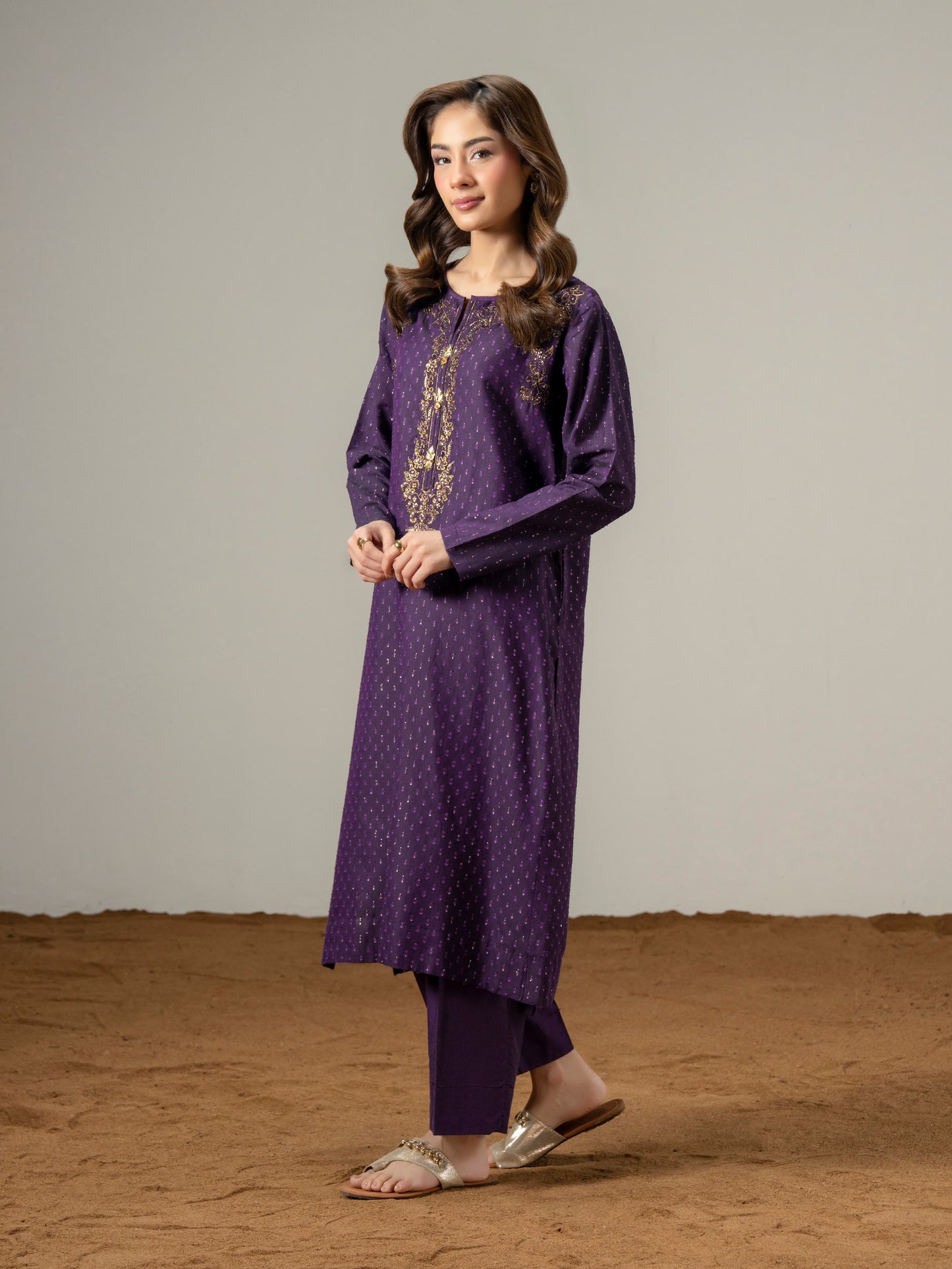 2 Piece Jacquard Suit-Embroidered (Pret)