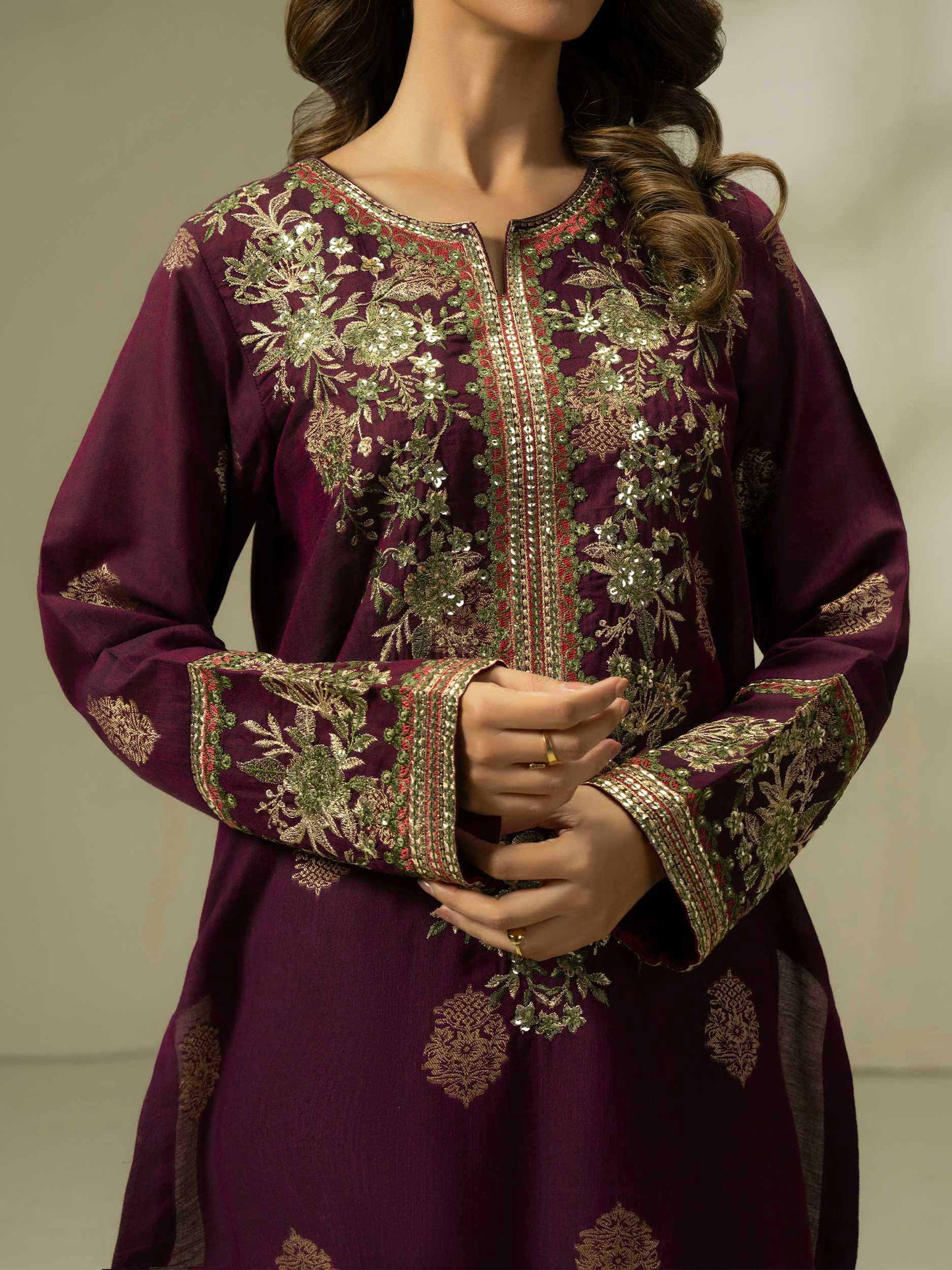 3 Piece Jacquard Suit-Embroidered (Pret)