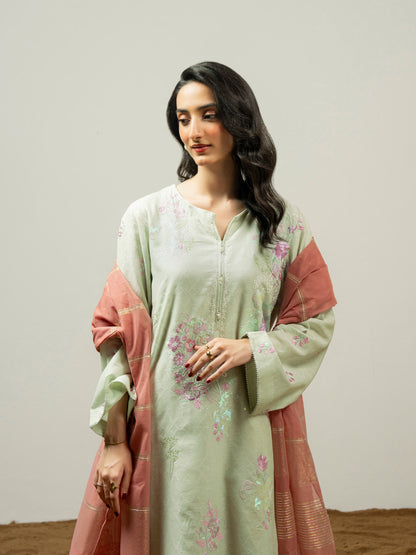 3 Piece Jacquard Suit-Embroidered (Pret)