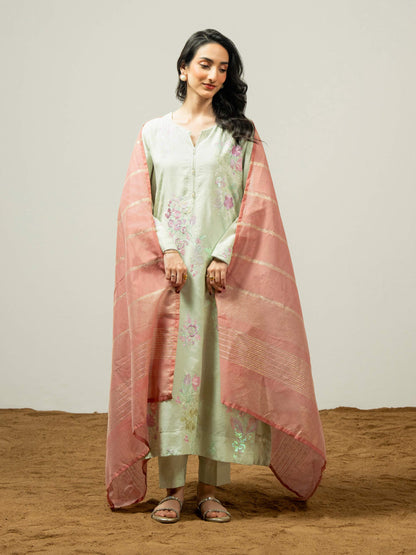 3 Piece Jacquard Suit-Embroidered (Pret)