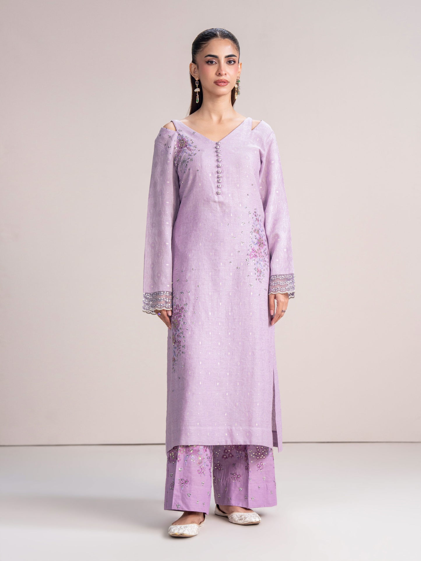 2 Piece Jacquard Suit- Embroidered (Pret)