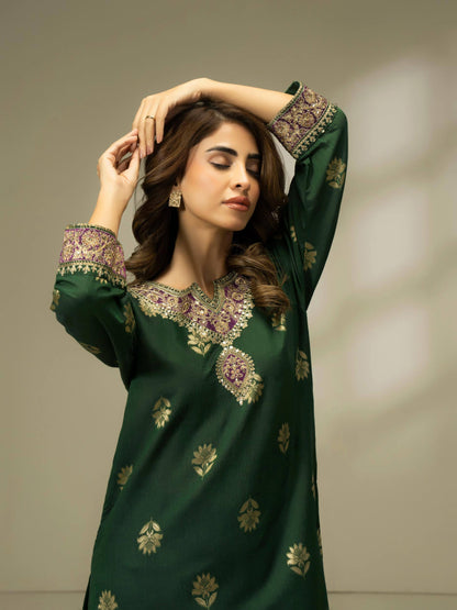 2 Piece Jacquard Suit-Embroidered (Pret)