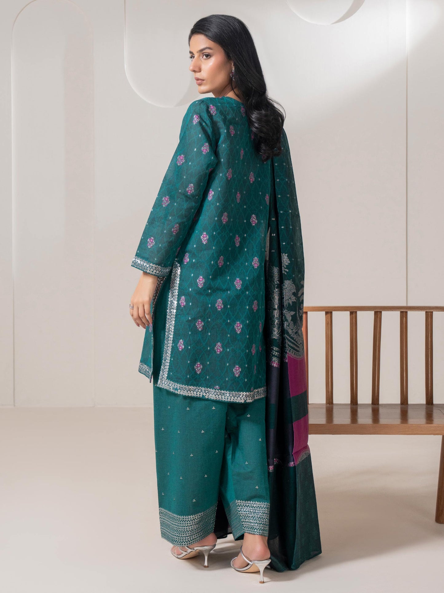 3 Piece Jacquard Suit-Embroidered (Pret)
