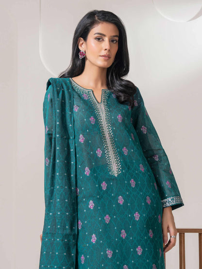 3 Piece Jacquard Suit-Embroidered (Pret)