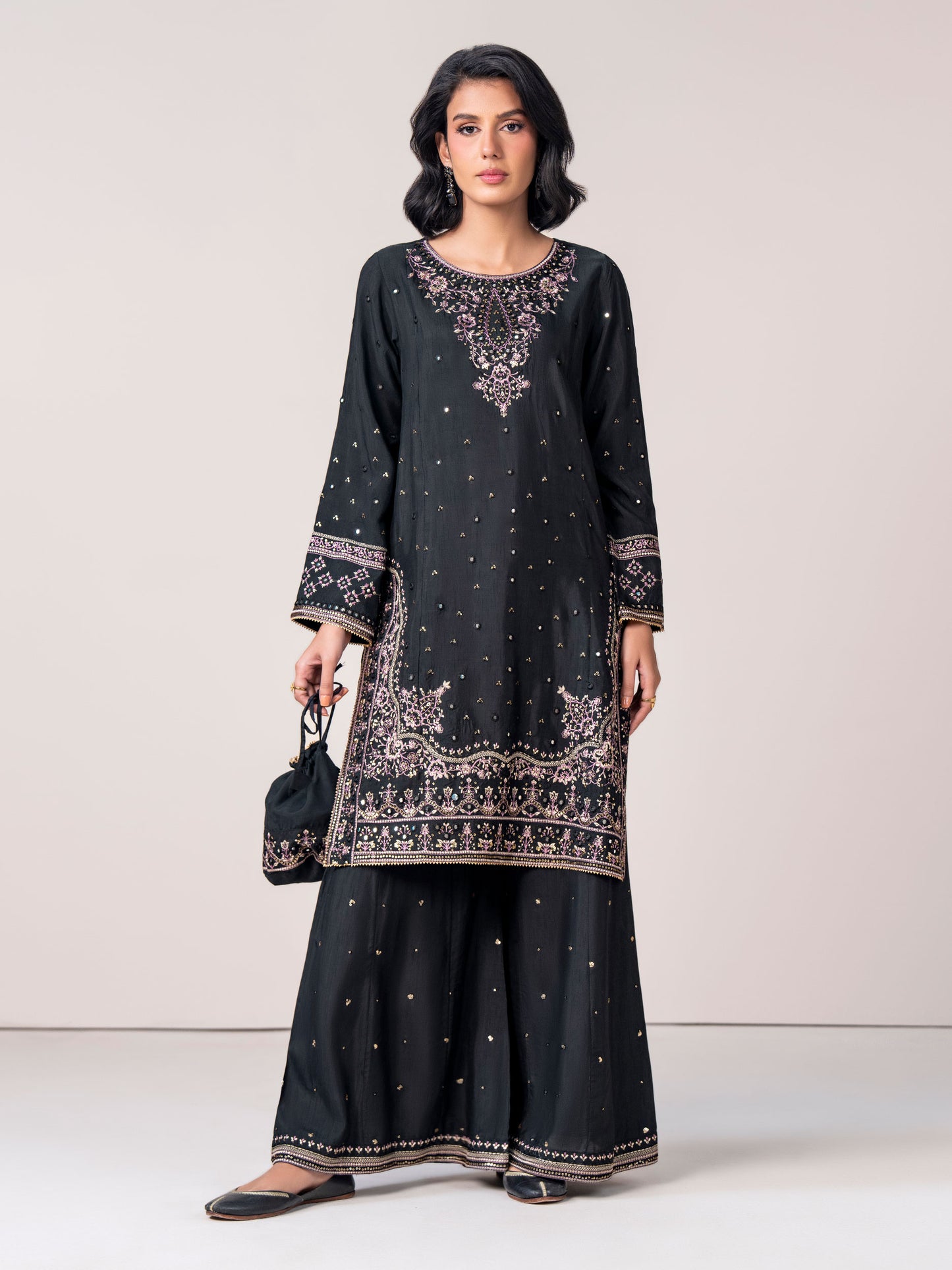 2 Piece Raw Silk Suit- Embroidered (Pret)