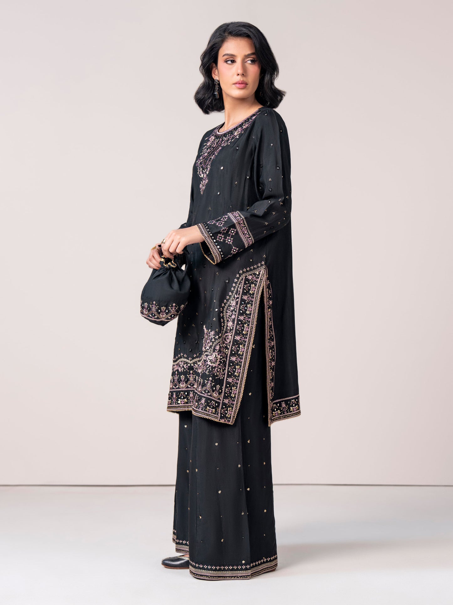 2 Piece Raw Silk Suit- Embroidered (Pret)