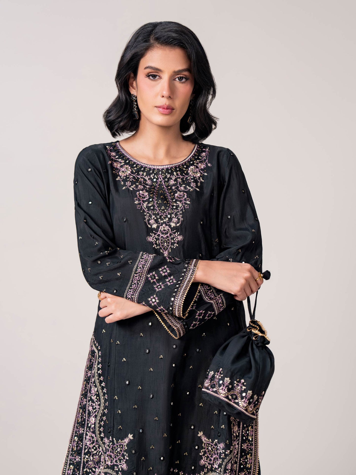 2 Piece Raw Silk Suit- Embroidered (Pret)