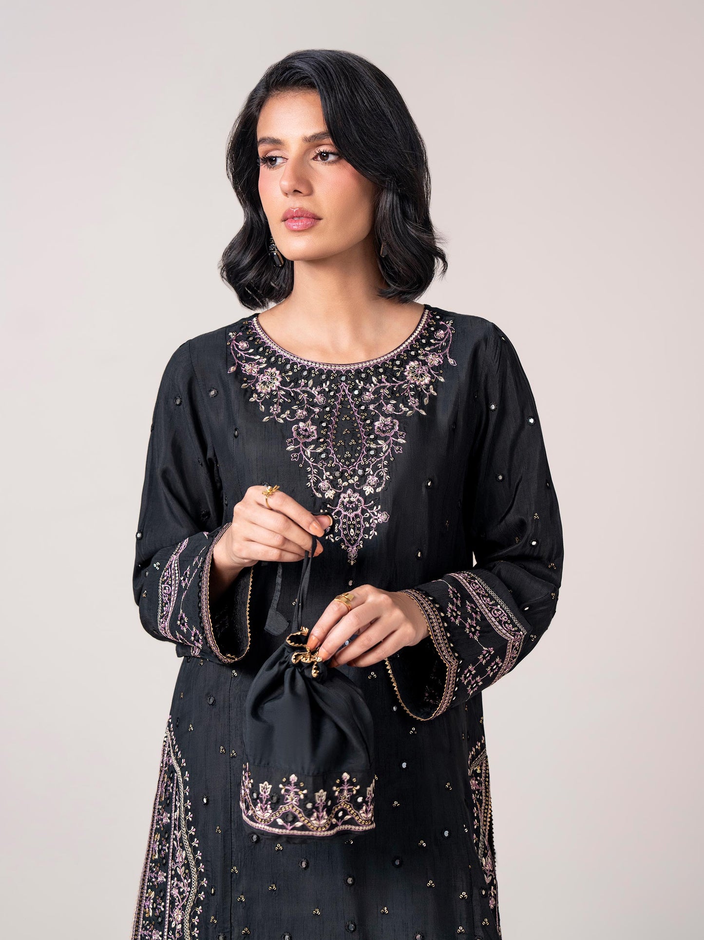 2 Piece Raw Silk Suit- Embroidered (Pret)