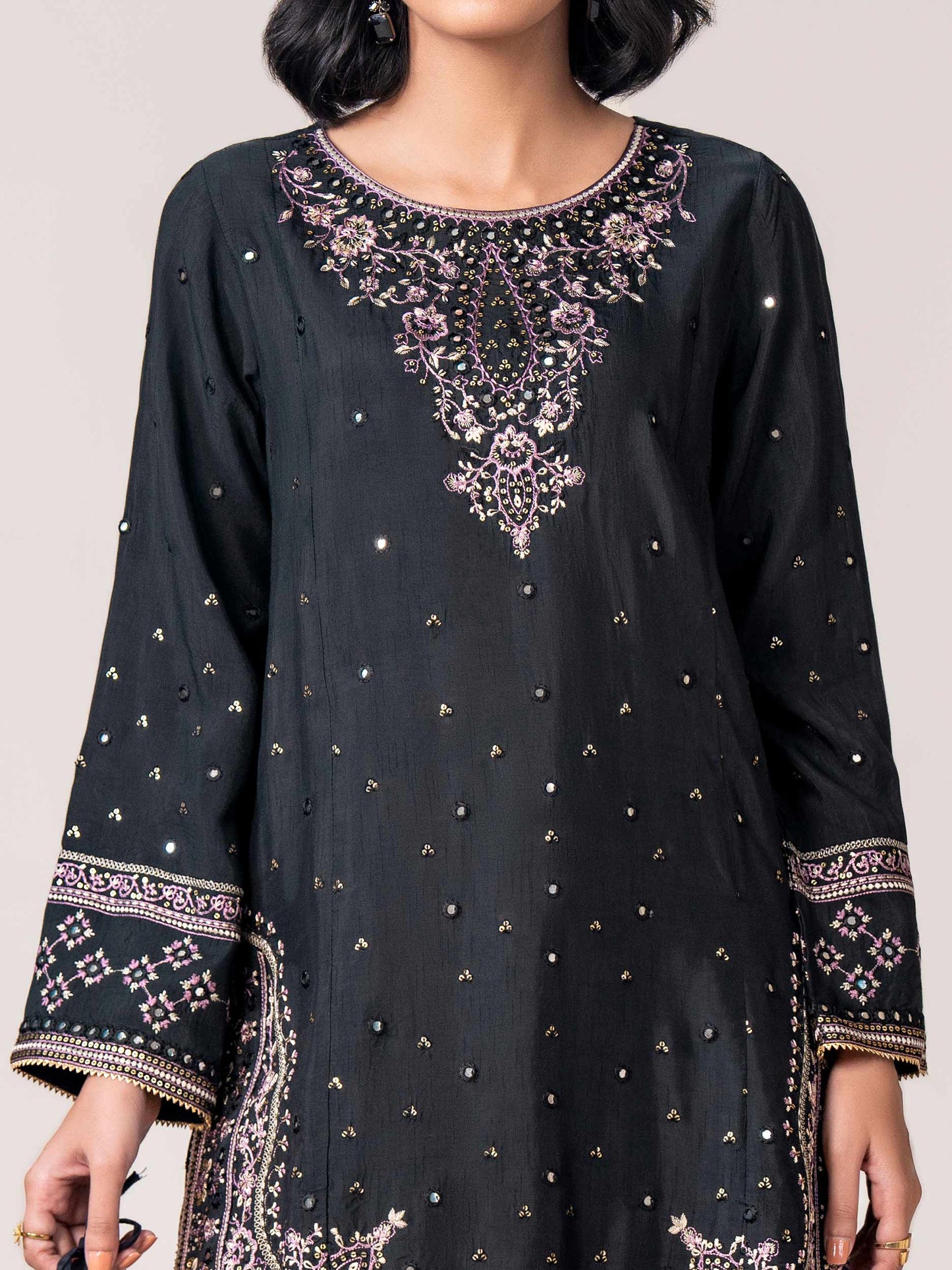 2 Piece Raw Silk Suit- Embroidered (Pret)