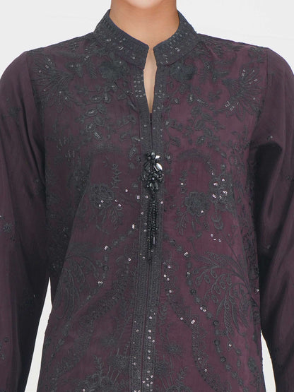 2 Piece Raw Silk Suit- Embroidered (Pret)