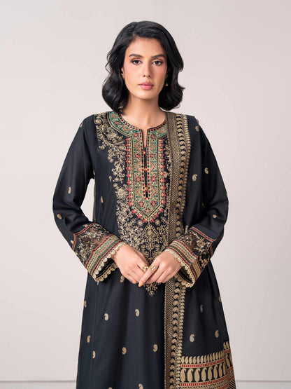 3 Piece Jacquard Suit- Embroidered (Pret)