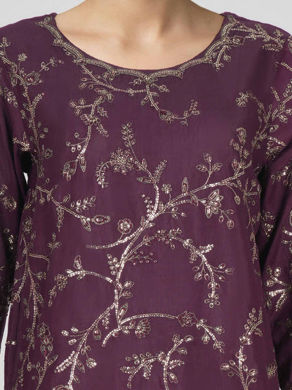 3 Piece Raw Silk Suit- Embroidered (Pret)