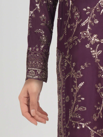 3 Piece Raw Silk Suit- Embroidered (Pret)