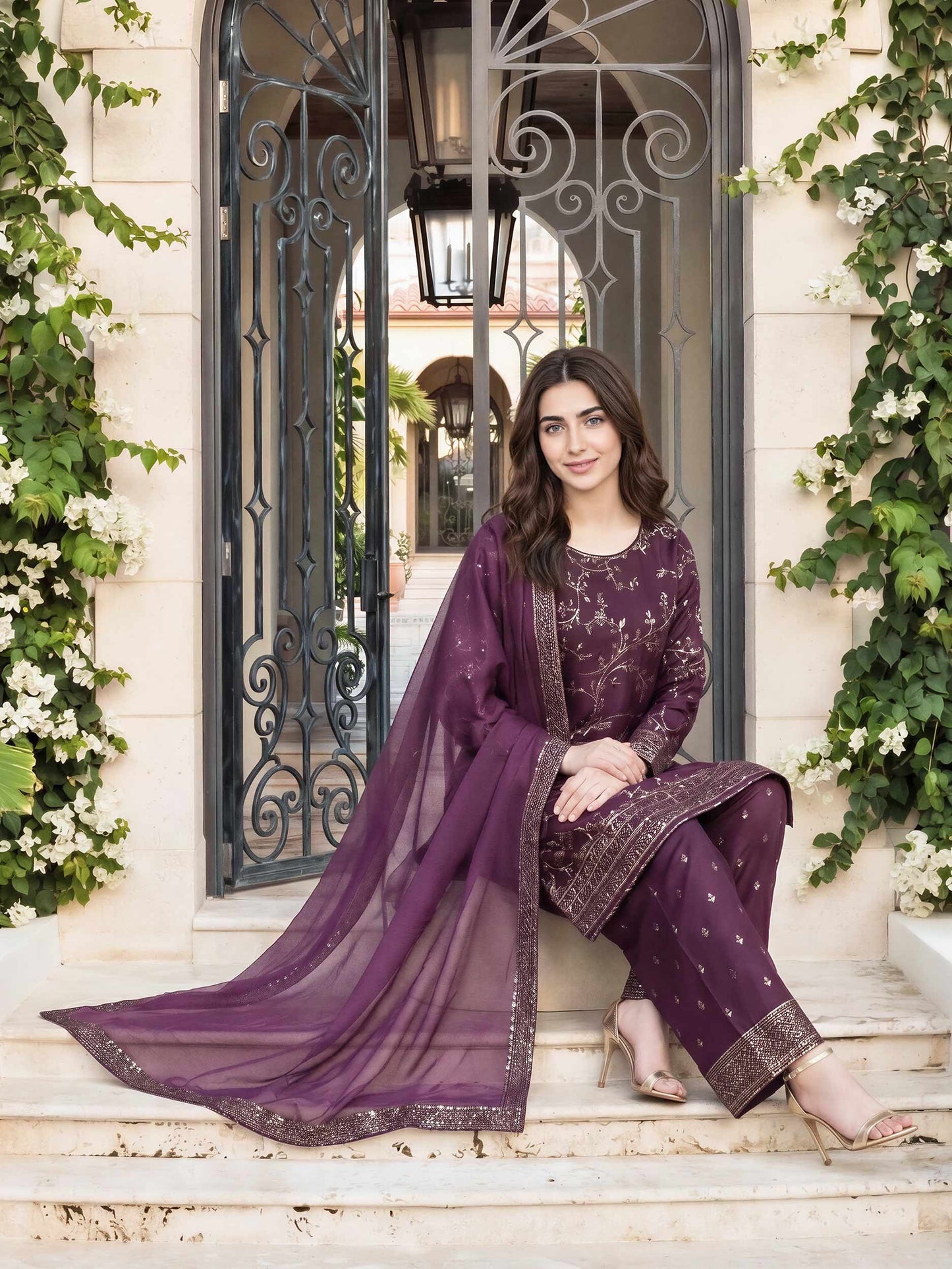 3 Piece Raw Silk Suit- Embroidered (Pret)