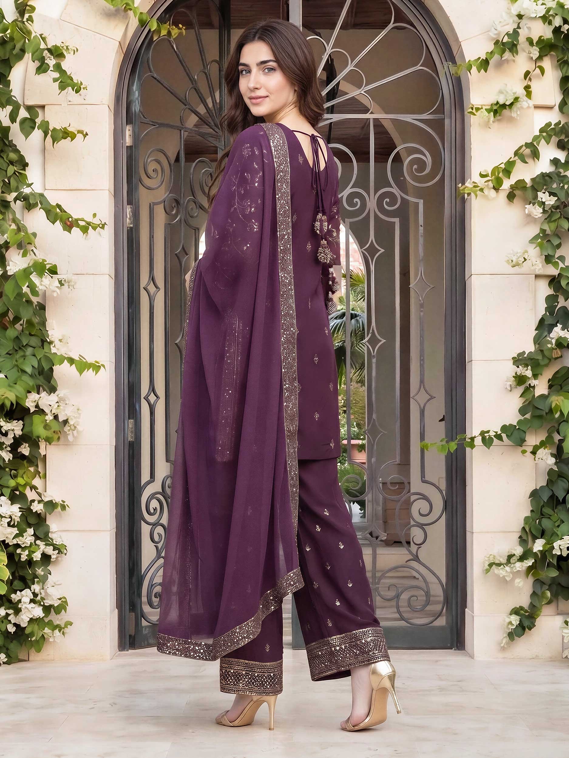 3 Piece Raw Silk Suit- Embroidered (Pret)