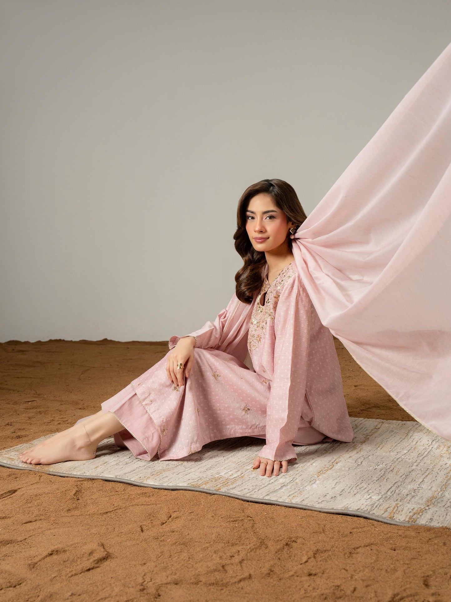 3 Piece Jacquard Suit-Embroidered (Pret)