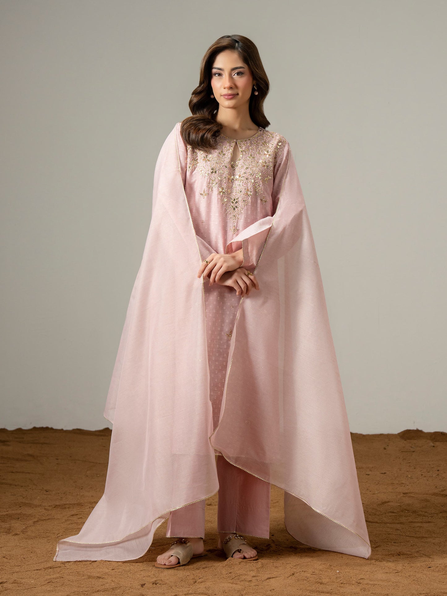 3 Piece Jacquard Suit-Embroidered (Pret)