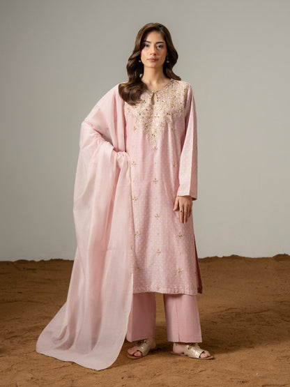 3 Piece Jacquard Suit-Embroidered (Pret)