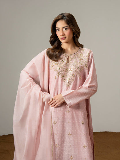 3 Piece Jacquard Suit-Embroidered (Pret)