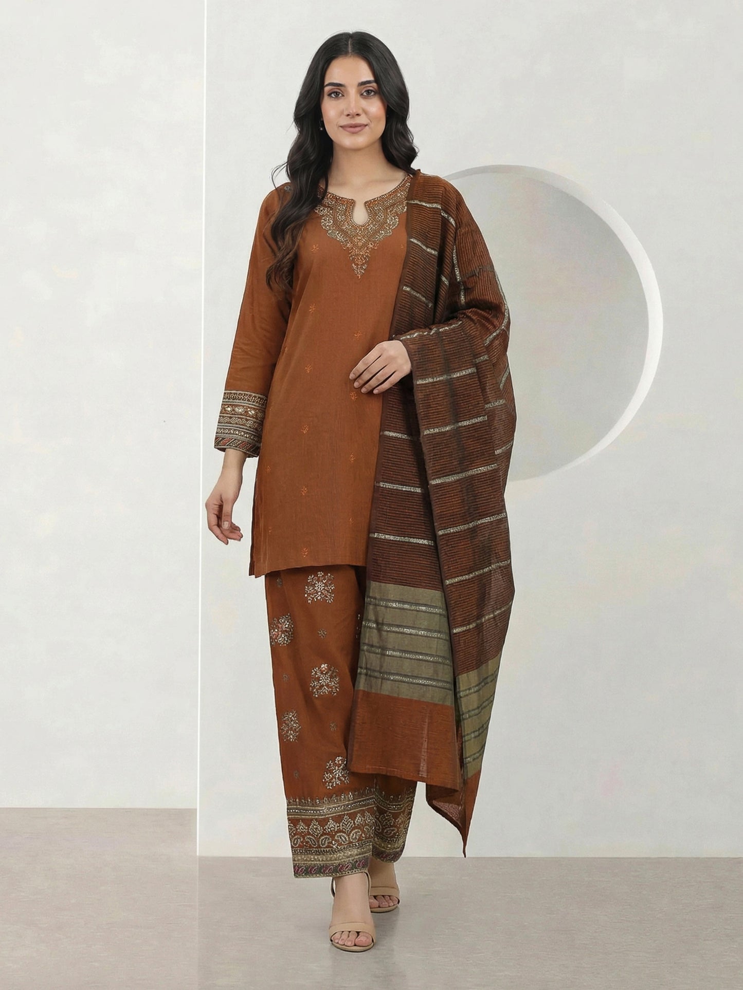3 Piece Cotton Net Suit- Embroidered (Pret)
