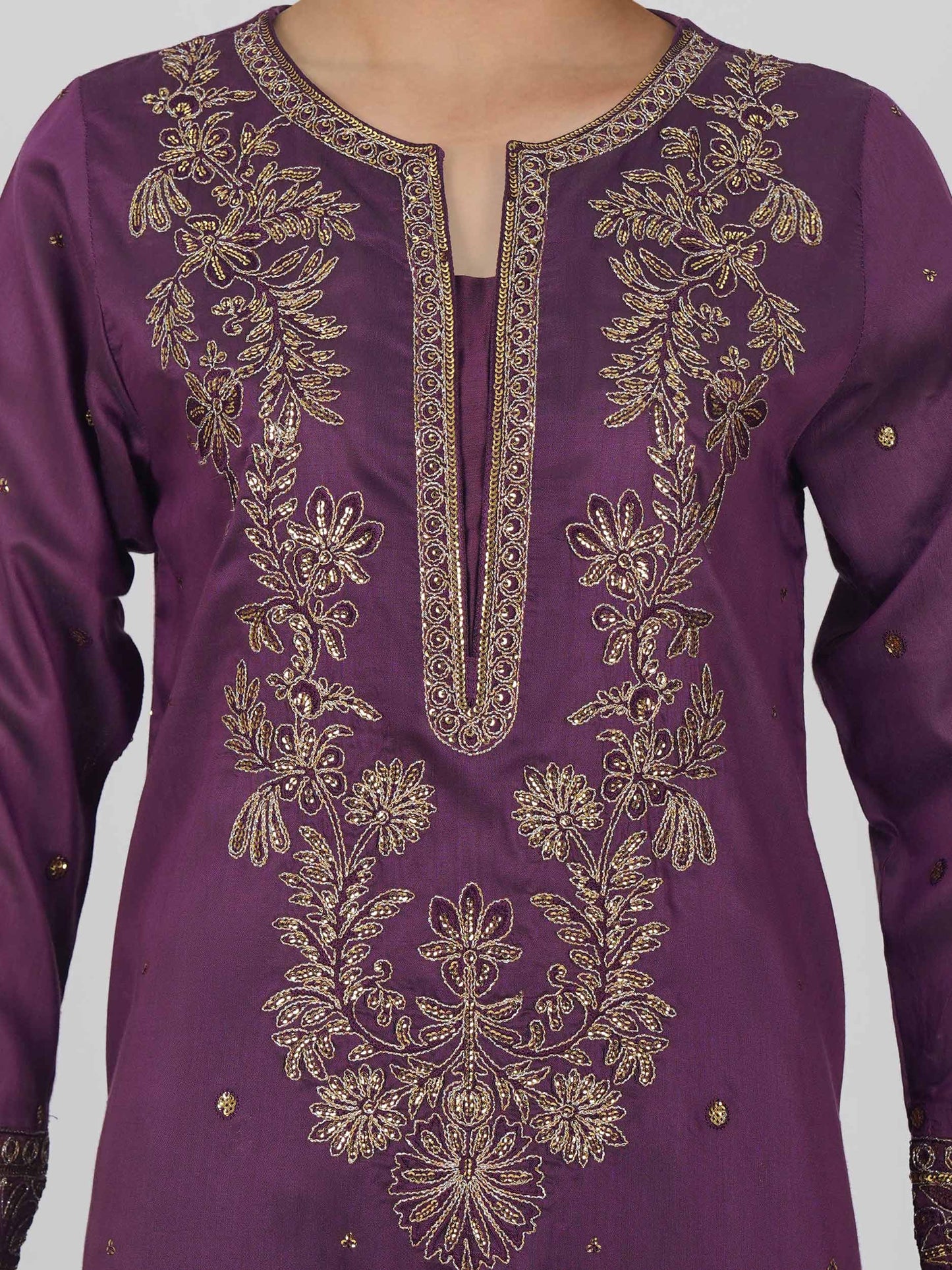 3 Piece Raw Silk Suit- Embroidered (Pret)