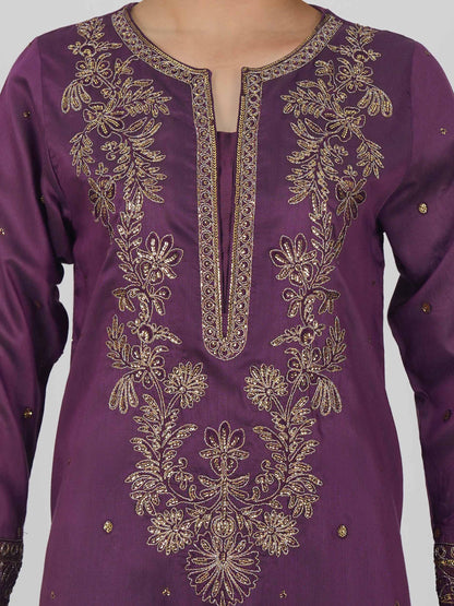 3 Piece Raw Silk Suit- Embroidered (Pret)