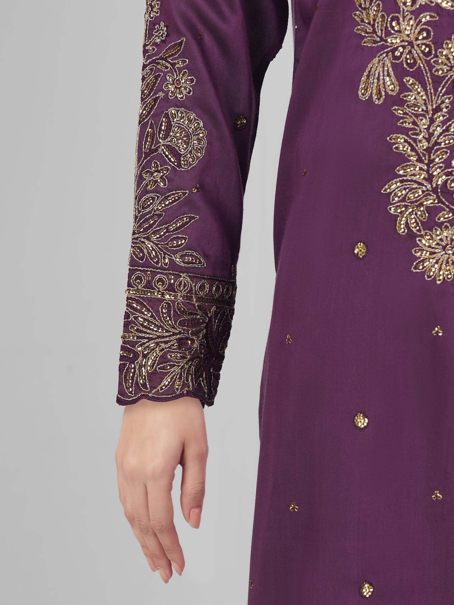 3 Piece Raw Silk Suit- Embroidered (Pret)