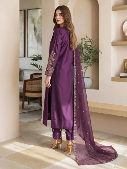 3 Piece Raw Silk Suit- Embroidered (Pret)