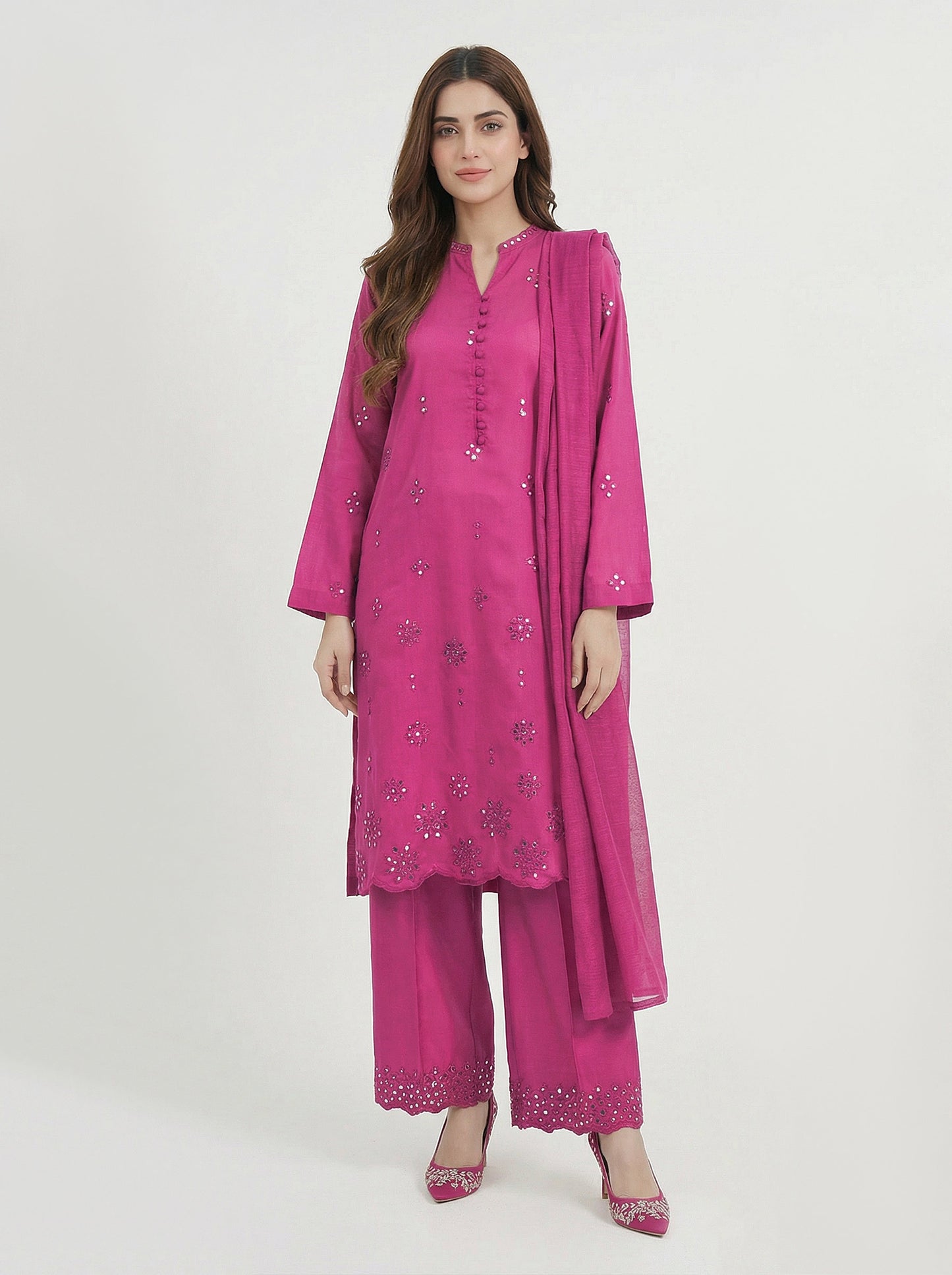 3 Piece Raw Silk Suit- Embroidered (Pret)