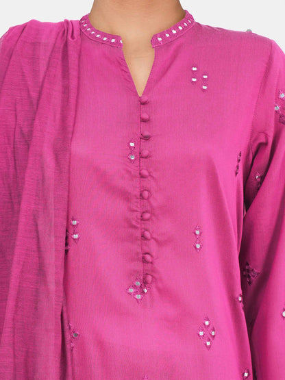 3 Piece Raw Silk Suit- Embroidered (Pret)