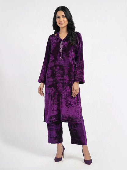 2 Piece Velvet Suit- Embellished Pret)