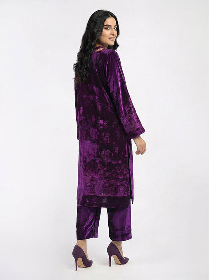 2 Piece Velvet Suit- Embellished Pret)